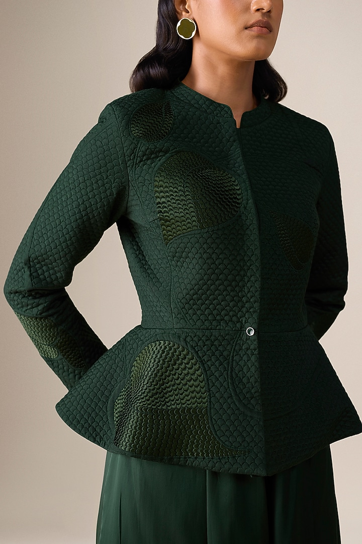 Forest Green Silk Blend Resham Embroidered Jacket Set by AMPM at Pernia's Pop Up Shop