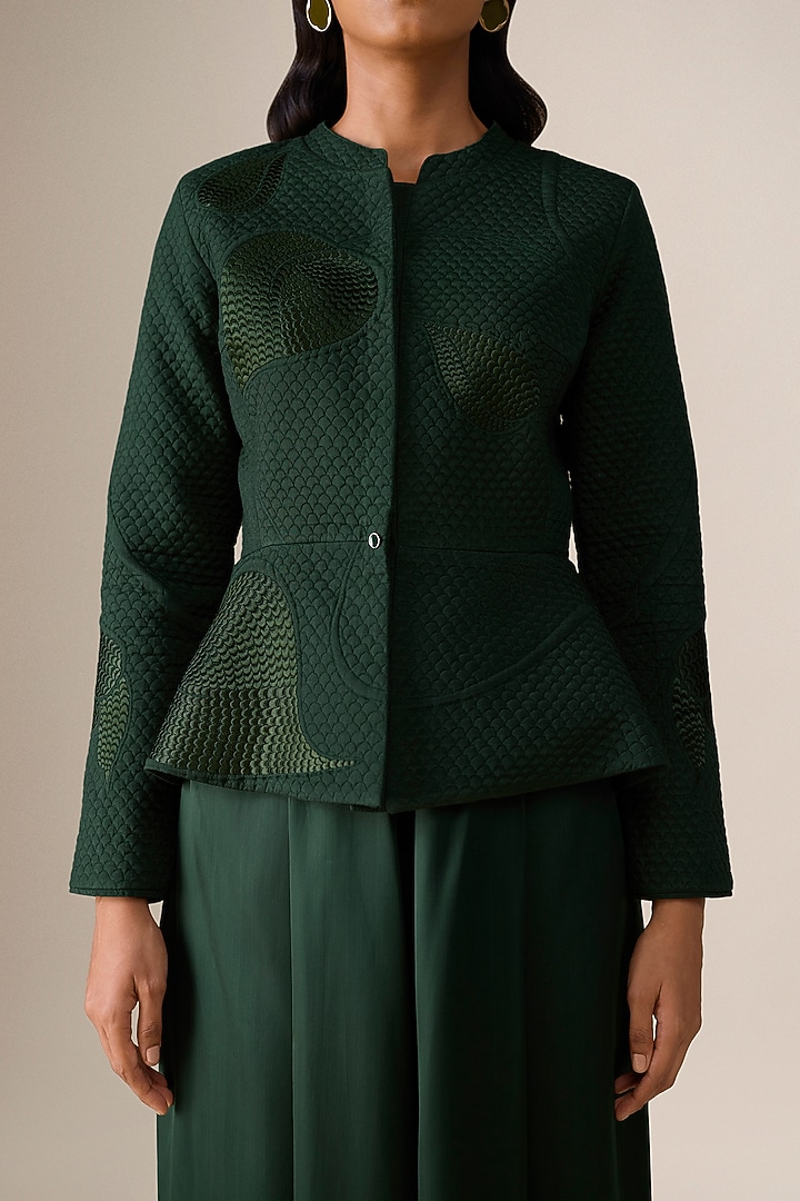 Forest Green Silk Blend Resham Embroidered Jacket Set by AMPM at Pernia's Pop Up Shop
