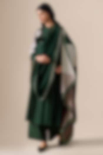 Dark Green Raw Silk Embellished Kurta Set by AMPM at Pernia's Pop Up Shop