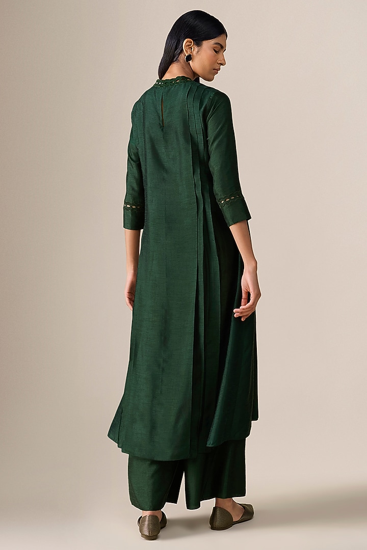 Dark Green Raw Silk Embellished Kurta Set by AMPM at Pernia's Pop Up Shop