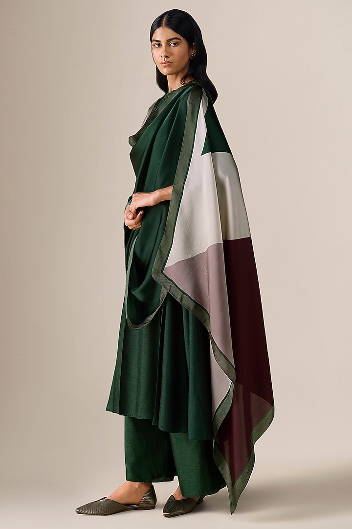 Dark Green Raw Silk Embellished Kurta Set by AMPM at Pernia's Pop Up Shop