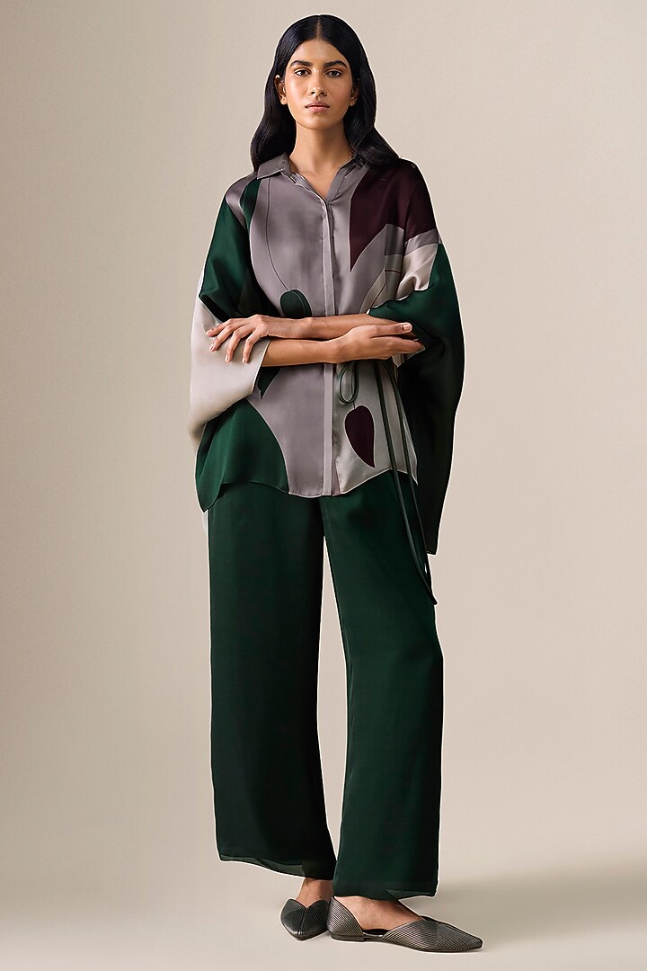 Bottle Green Satin Organza Co-Ord Set by AMPM at Pernia's Pop Up Shop