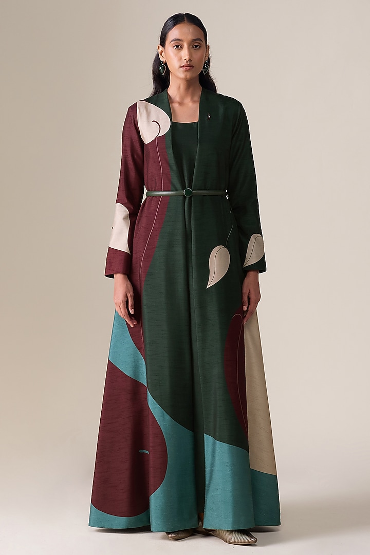 Multi-Colored Raw Silk Abaya Set by AMPM at Pernia's Pop Up Shop