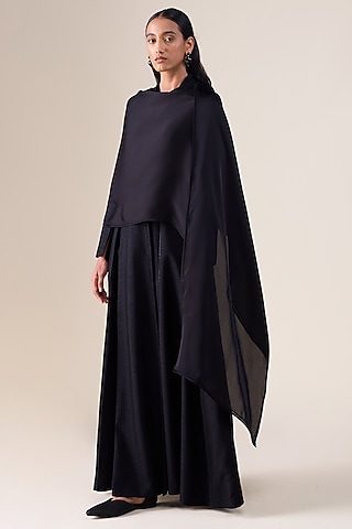 Black Satin Organza Scarf by AMPM