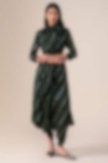 Bottle Green & Black Satin Organza Tunic Set by AMPM at Pernia's Pop Up Shop