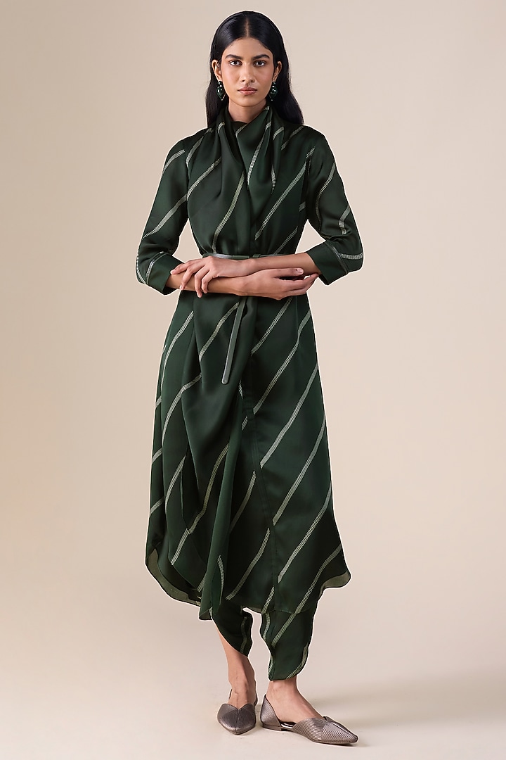 Bottle Green & Black Satin Organza Tunic Set by AMPM at Pernia's Pop Up Shop
