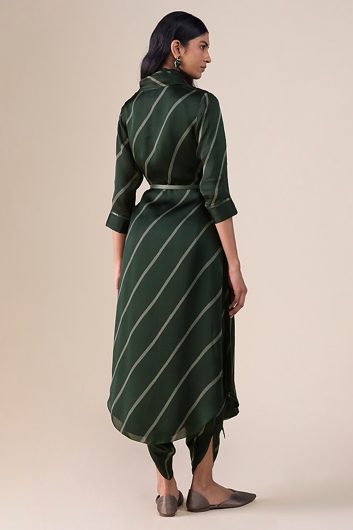 Bottle Green & Black Satin Organza Tunic Set by AMPM at Pernia's Pop Up Shop