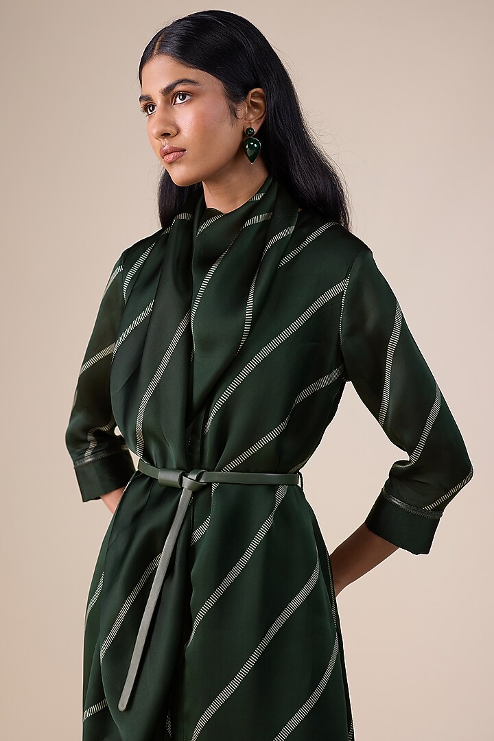 Bottle Green & Black Satin Organza Tunic Set by AMPM at Pernia's Pop Up Shop