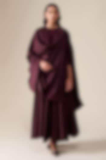 Wine-Red Cotton Silk Embroidered Kurta Set by AMPM at Pernia's Pop Up Shop