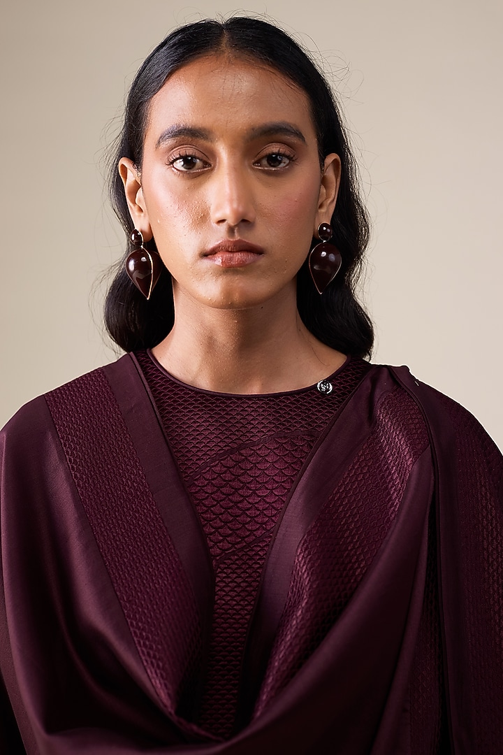 Wine-Red Cotton Silk Embroidered Kurta Set by AMPM at Pernia's Pop Up Shop