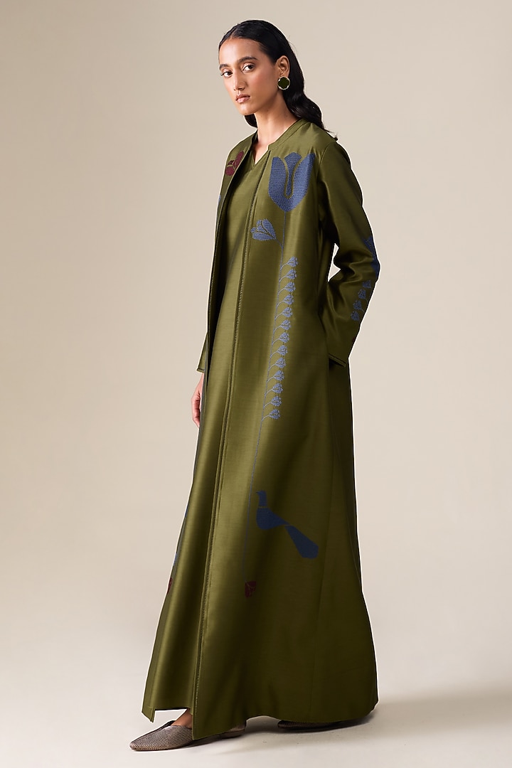 Olive Green Chanderi Abaya Set by AMPM at Pernia's Pop Up Shop