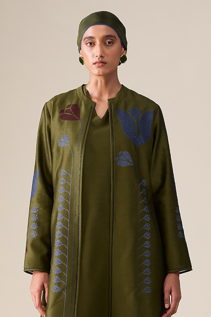 Olive Green Chanderi Abaya Set by AMPM at Pernia's Pop Up Shop