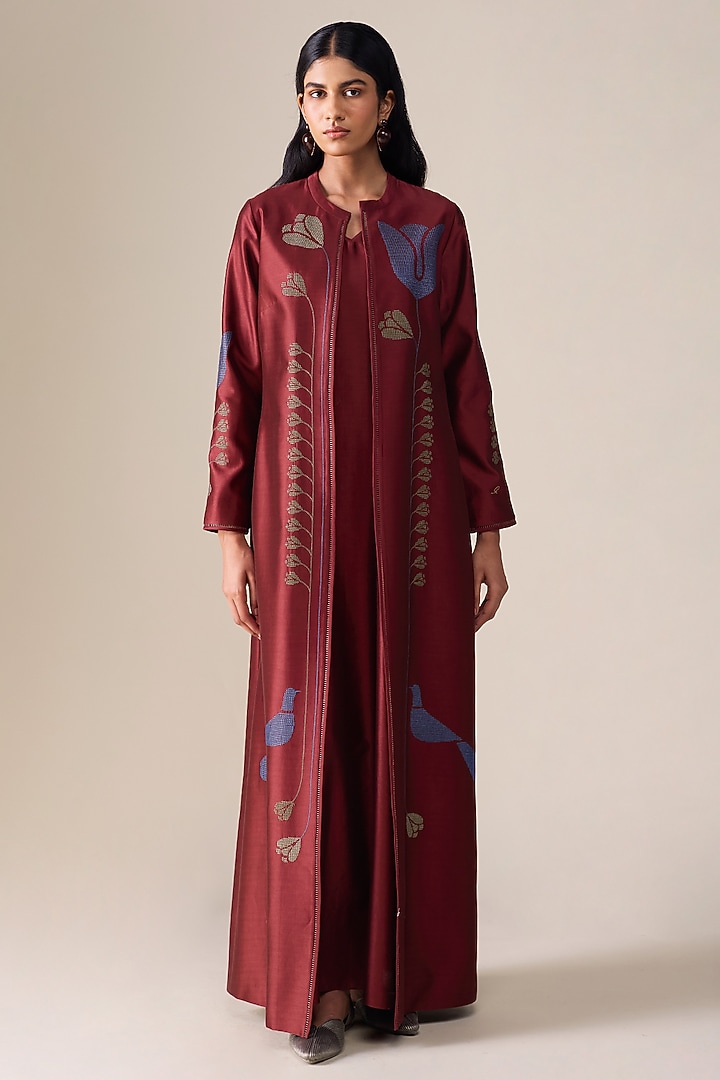 Red Chanderi Abaya Set by AMPM at Pernia's Pop Up Shop