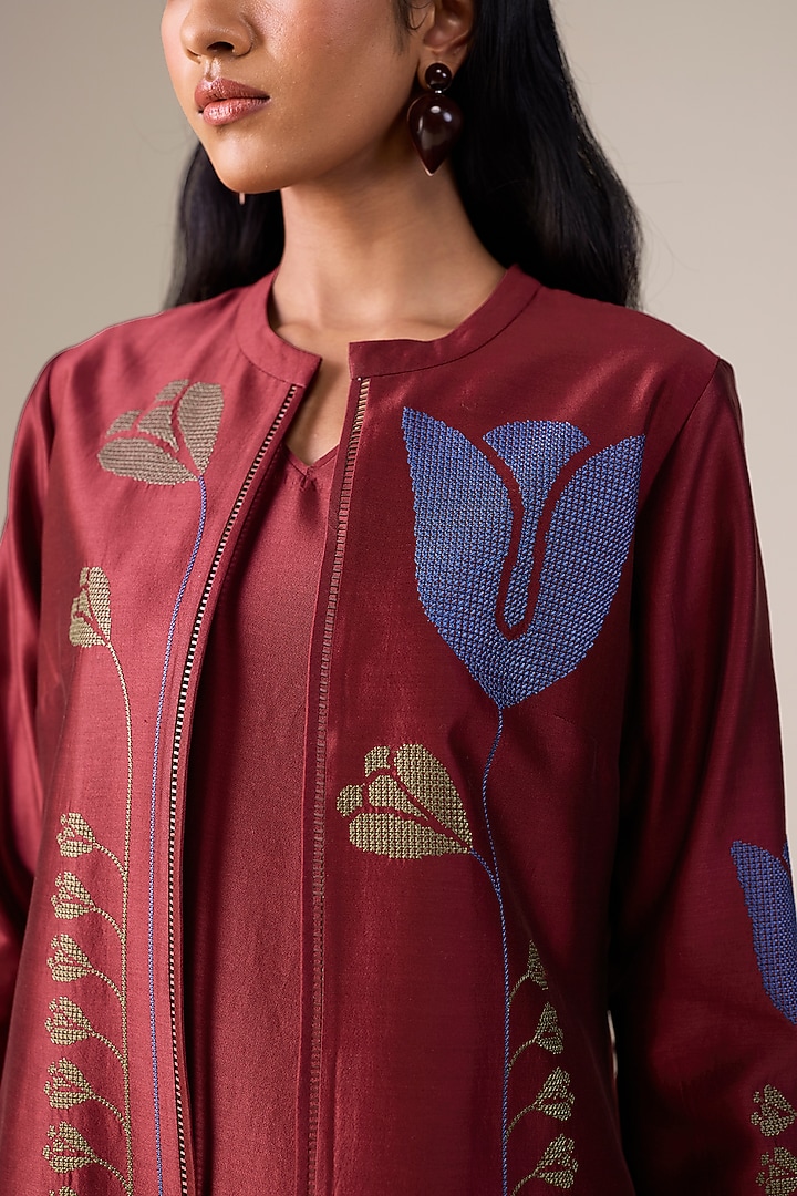 Red Chanderi Abaya Set by AMPM at Pernia's Pop Up Shop