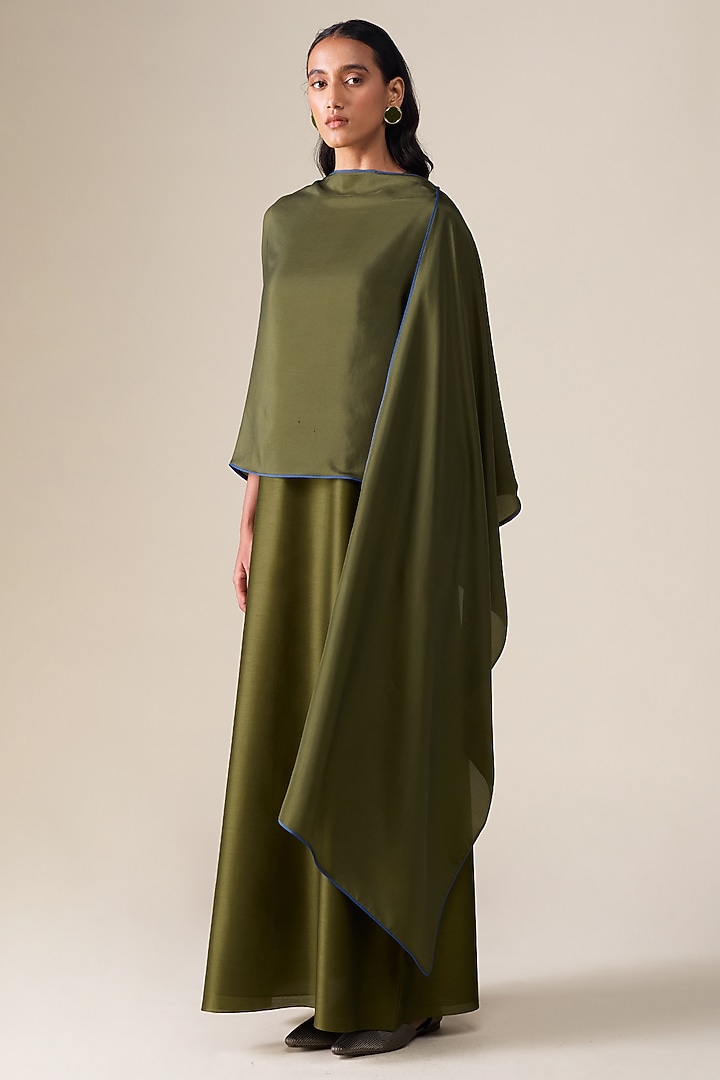 Olive Green Silk Scarf by AMPM at Pernia's Pop Up Shop