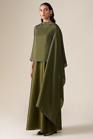 Olive Green Silk Scarf by AMPM