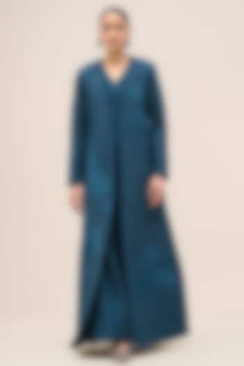 Navy Shantoon & Chanderi Party Wear Dress With Jacket by AMPM at Pernia's Pop Up Shop