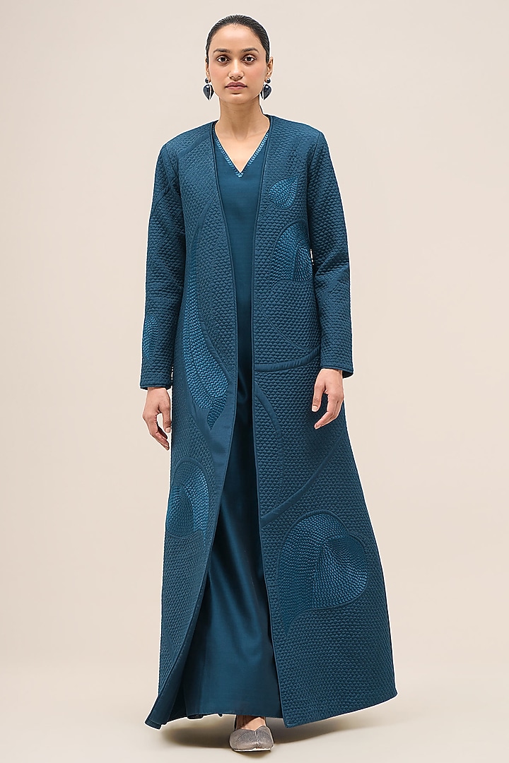 Navy Shantoon & Chanderi Party Wear Dress With Jacket by AMPM at Pernia's Pop Up Shop