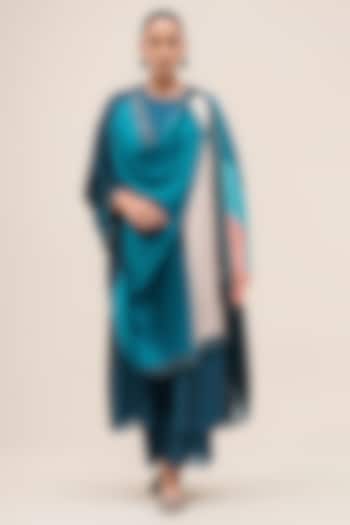Navy Chanderi Cutwork Embroidered Kurta Set by AMPM at Pernia's Pop Up Shop
