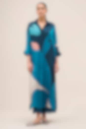 Navy Satin Organza Printed Tunic Set by AMPM at Pernia's Pop Up Shop