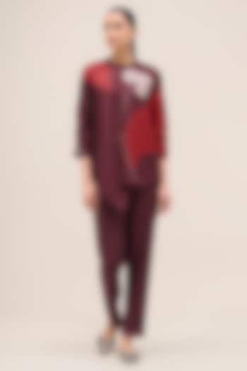 Burgundy Silk Printed Co-Ord Set by AMPM at Pernia's Pop Up Shop