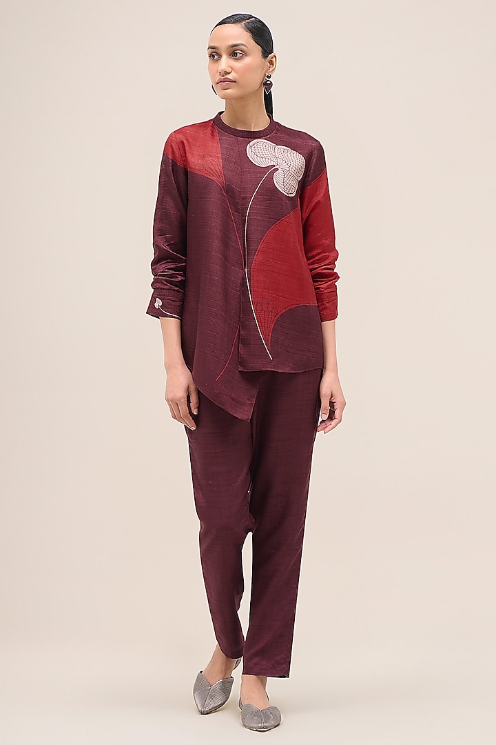 Burgundy Silk Printed Co-Ord Set by AMPM at Pernia's Pop Up Shop
