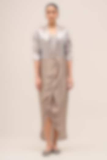 Silver Metallic Fabric Draped Skirt Set by AMPM at Pernia's Pop Up Shop