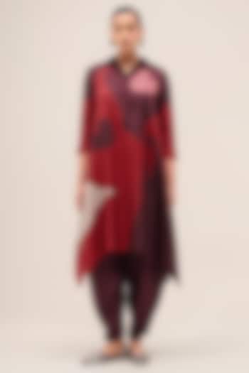 Burgundy Silk Printed Handkerchief Tunic Set by AMPM at Pernia's Pop Up Shop