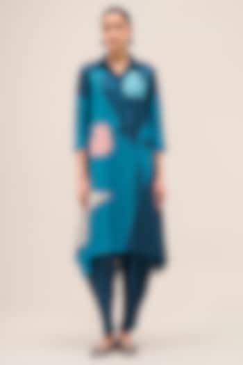 Navy Silk Printed Handkerchief Tunic Set by AMPM at Pernia's Pop Up Shop