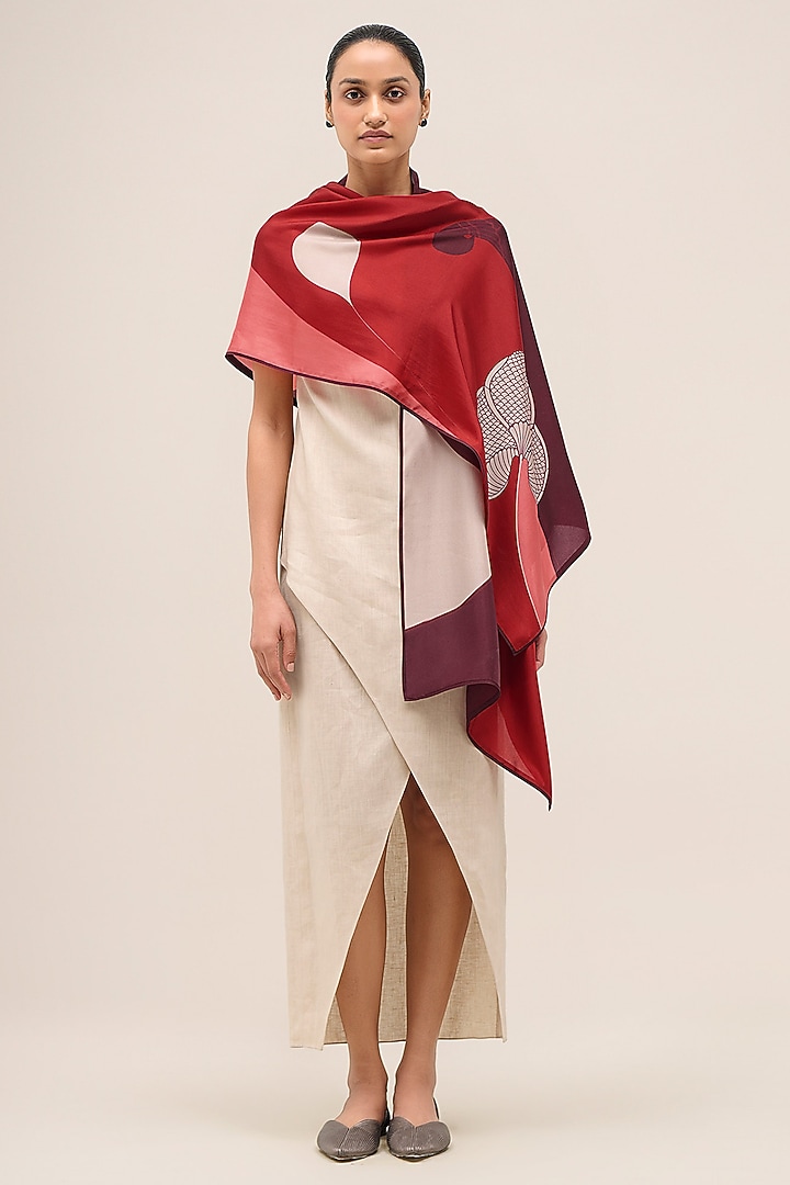 Burgundy Silk Printed Scarf by AMPM at Pernia's Pop Up Shop