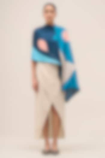 Navy Silk Printed Scarf by AMPM at Pernia's Pop Up Shop