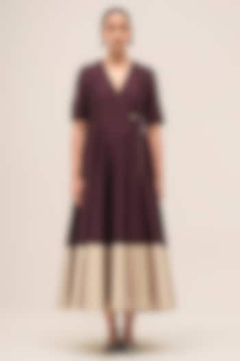 Burgundy Chanderi Flared Cocktail Dress by AMPM at Pernia's Pop Up Shop