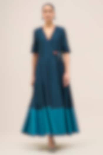 Navy Chanderi Flared Cocktail Dress by AMPM at Pernia's Pop Up Shop