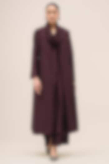 Burgundy Chanderi Embroidered Jacket Set by AMPM at Pernia's Pop Up Shop