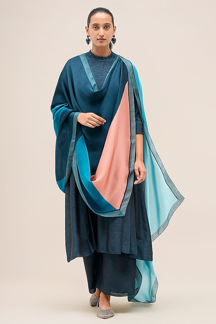 Navy Chanderi Kurta Set by AMPM at Pernia's Pop Up Shop