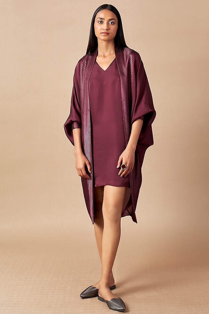 Purple Embroidered Cape Set by AMPM