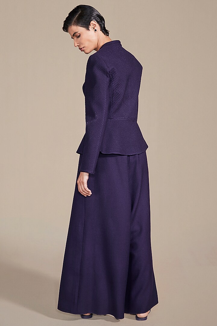Deep Purple Pure Wool Embossed Embroidered Jacket Set by AMPM at Pernia's Pop Up Shop