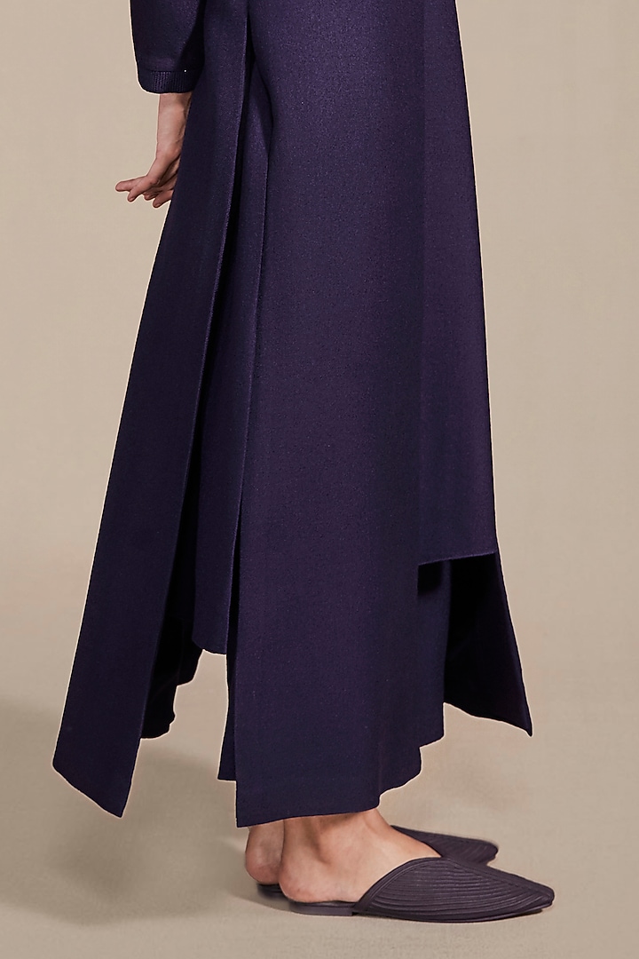 Deep Purple Woolen Embossed Embroidered Jacket Set by AMPM at Pernia's Pop Up Shop