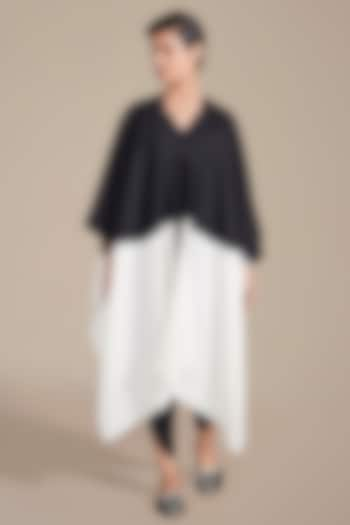 Black & Ivory Woolen Rib Texture Embroidered Cape Set by AMPM at Pernia's Pop Up Shop