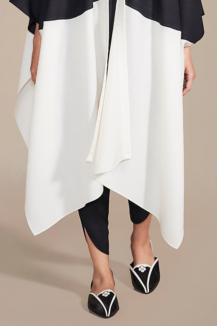 Black & Ivory Woolen Rib Texture Embroidered Cape Set by AMPM at Pernia's Pop Up Shop
