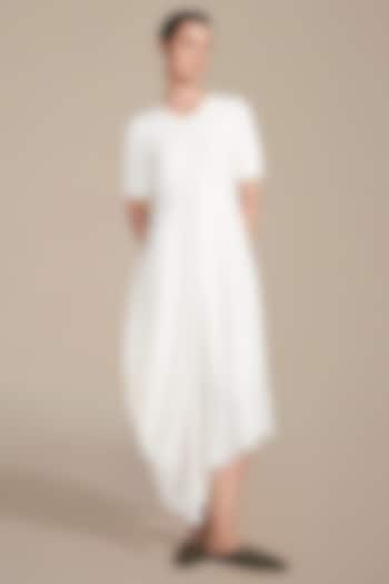 Ivory Wool Rib Texture Embroidered Dress by AMPM at Pernia's Pop Up Shop