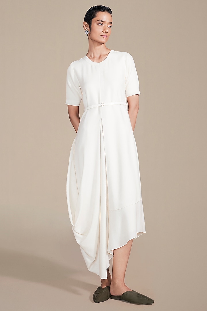 Ivory Wool Rib Texture Embroidered Dress by AMPM at Pernia's Pop Up Shop