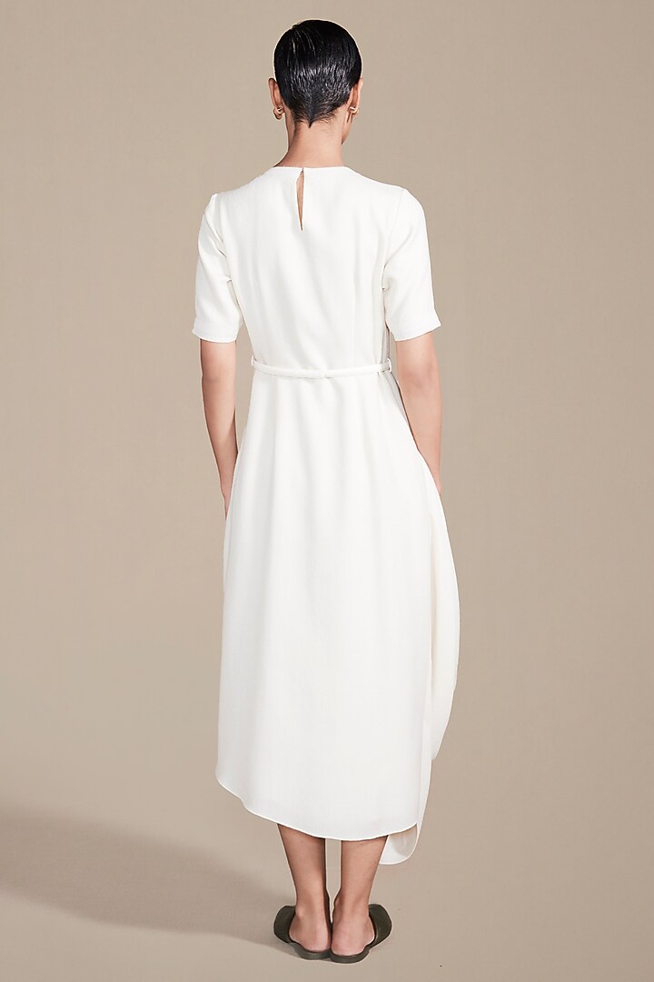 Ivory Wool Rib Texture Embroidered Vacation Dress by AMPM at Pernia's Pop Up Shop