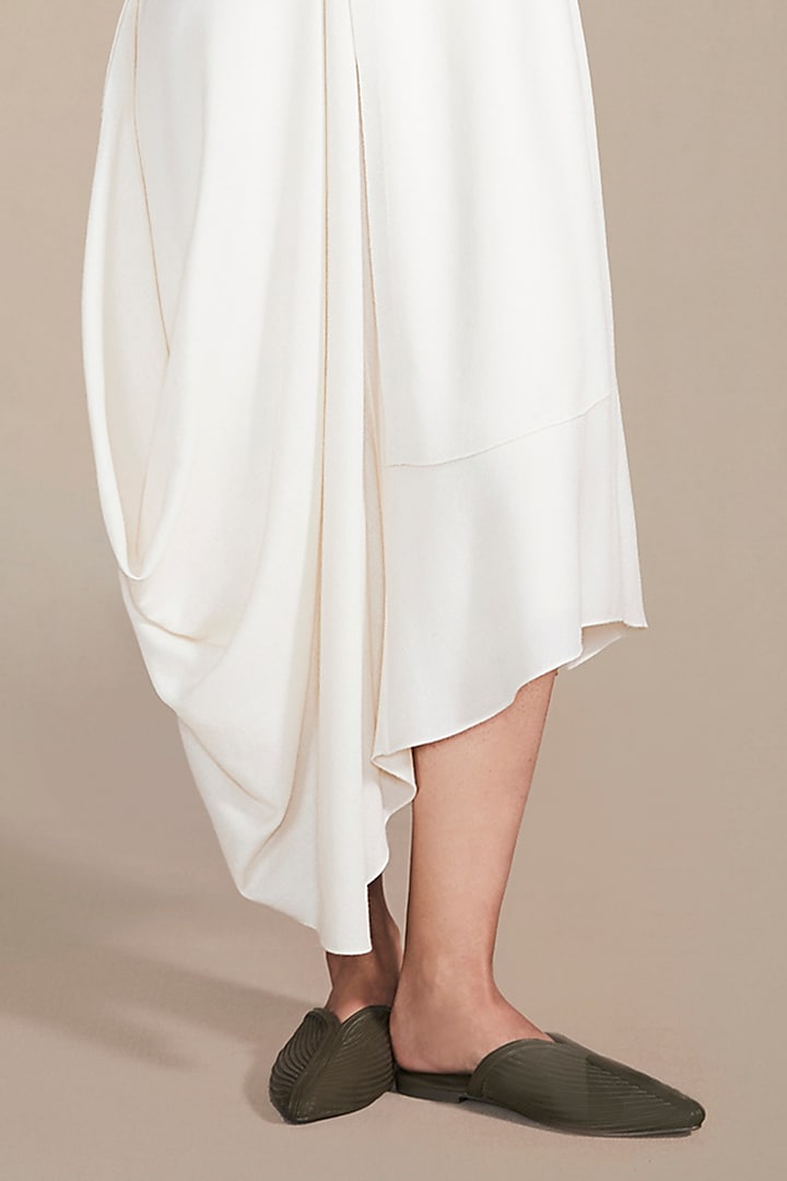 Ivory Wool Rib Texture Embroidered Vacation Dress by AMPM at Pernia's Pop Up Shop