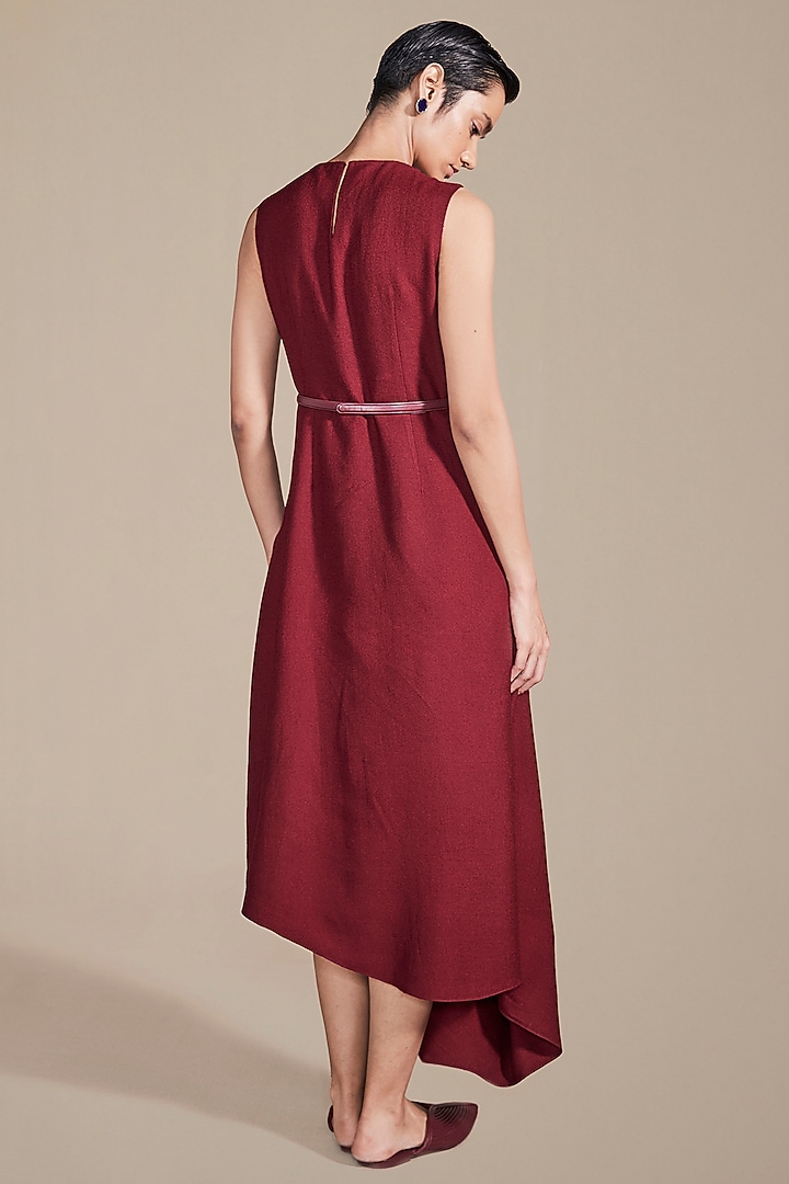Maroon Woolen Cord Embroidered Cowl Draped Vacation Dress by AMPM at Pernia's Pop Up Shop