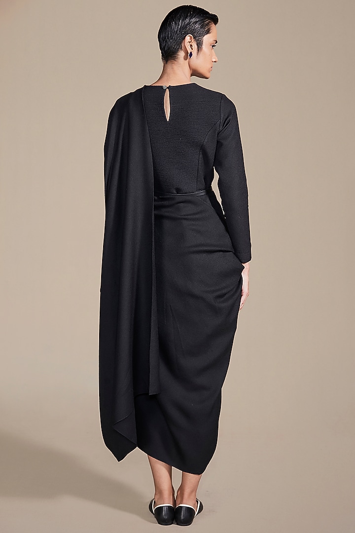 Black Wool Cord Embroidered Draped Wedding Saree by AMPM at Pernia's Pop Up Shop