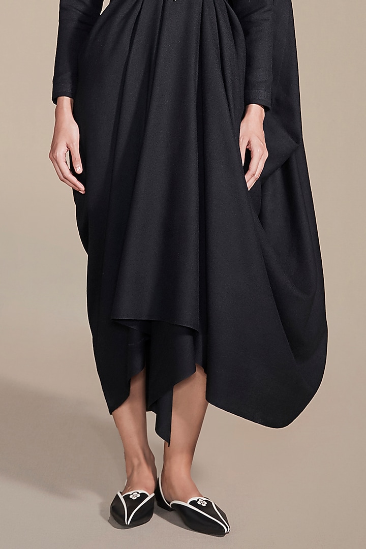 Black Wool Cord Embroidered Draped Wedding Saree by AMPM at Pernia's Pop Up Shop