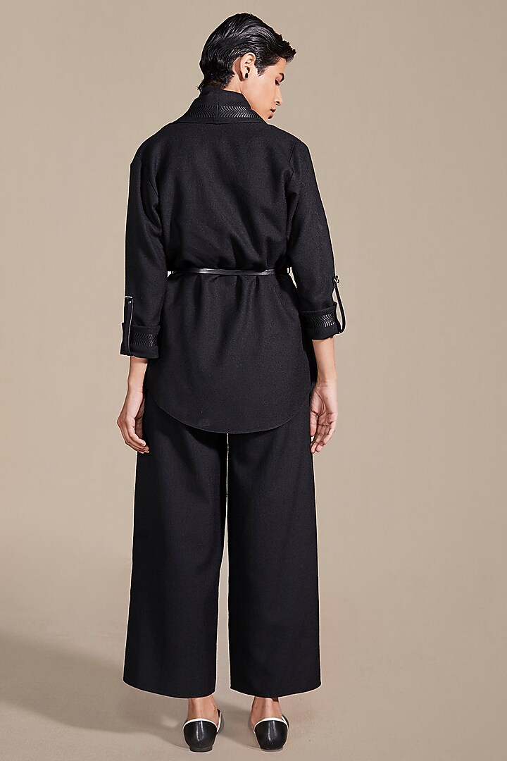 Black Wool Resham Embroidered Cape by AMPM at Pernia's Pop Up Shop