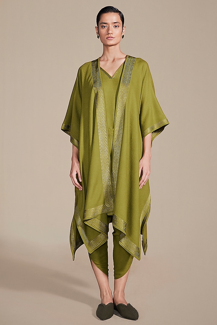 Leaf Green Wool Cape Set by AMPM