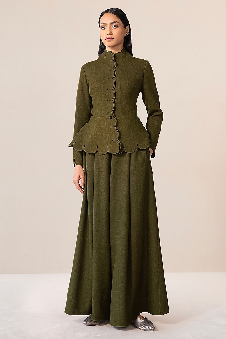 Olive Wool Palazzo Pant Set by AMPM at Pernia's Pop Up Shop